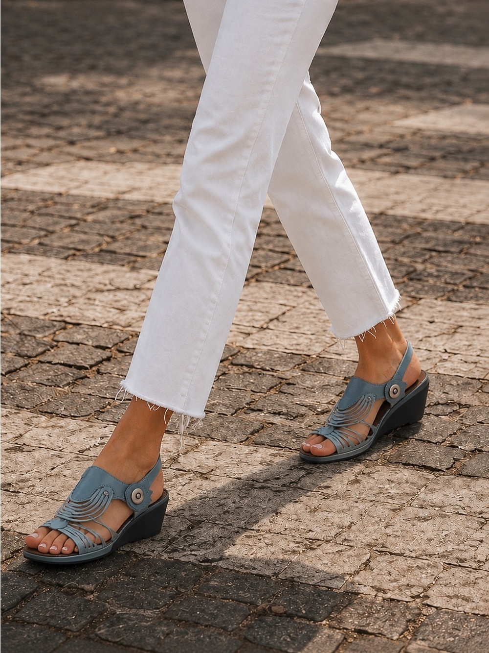 DROMEDARIS Luxury Light Blue Leather Slingback Sandals Velcro Straps Sz39/9 NWOT
